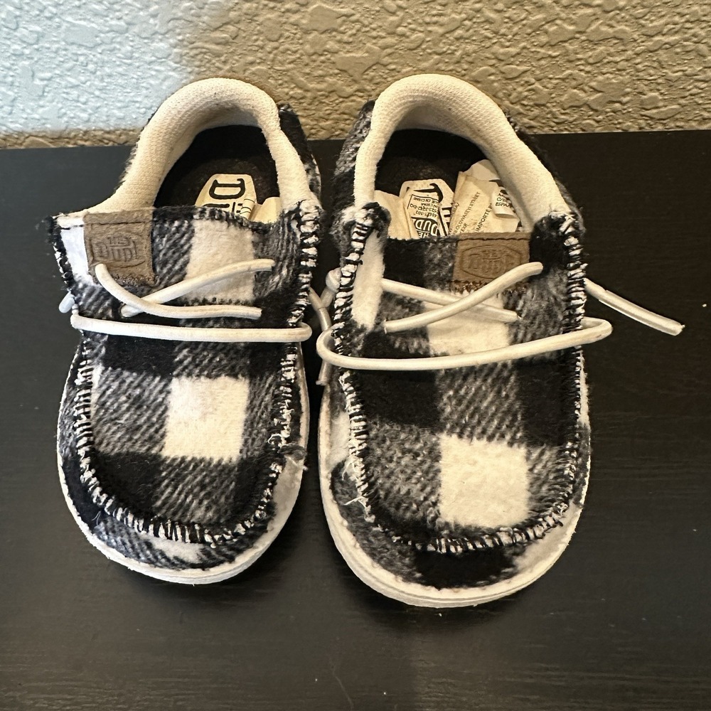 Hey Dude Wally Buffalo Plaid Black And White‎ Shoes Baby Infant Toddler T5 5